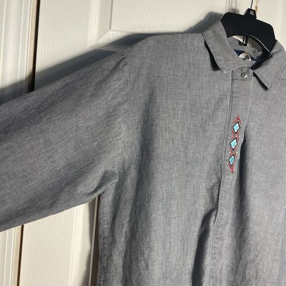 Vintage 90s Panhandle Slim Western Shirt Women Large Blue Aztec Embroidered Top - Picture 3 of 13